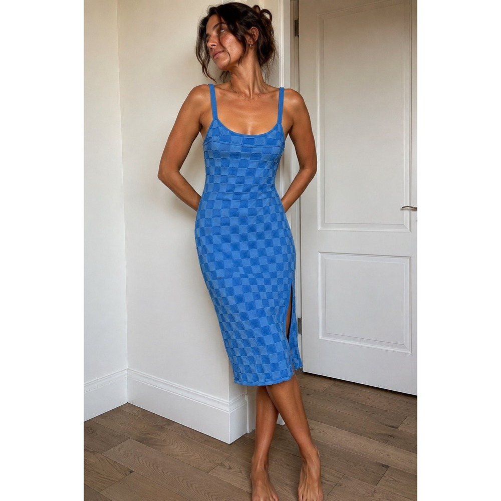 Solid & Striped Toni Dress French Blue Viscose Basketweave Midi Size S. $268 NWT